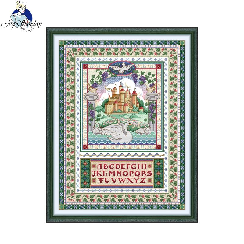 Textile Sewing Patterns - ชุดงานปักครอสติชลายปราสาทหงส์พิมพ์ลายแบบ HD 16CT ผ้า Aida นับ11CT