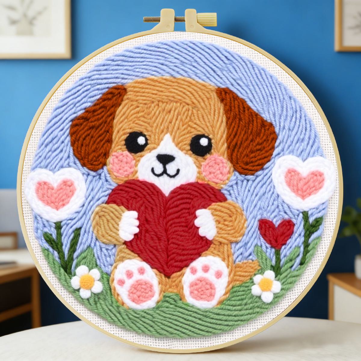 Sewing Textile Art - ชุดปักเข็มสำหรับสุนัข ขนาด 20x20 ซม./7.87 นิ้ว ชุดอุปกรณ์ปักลาย