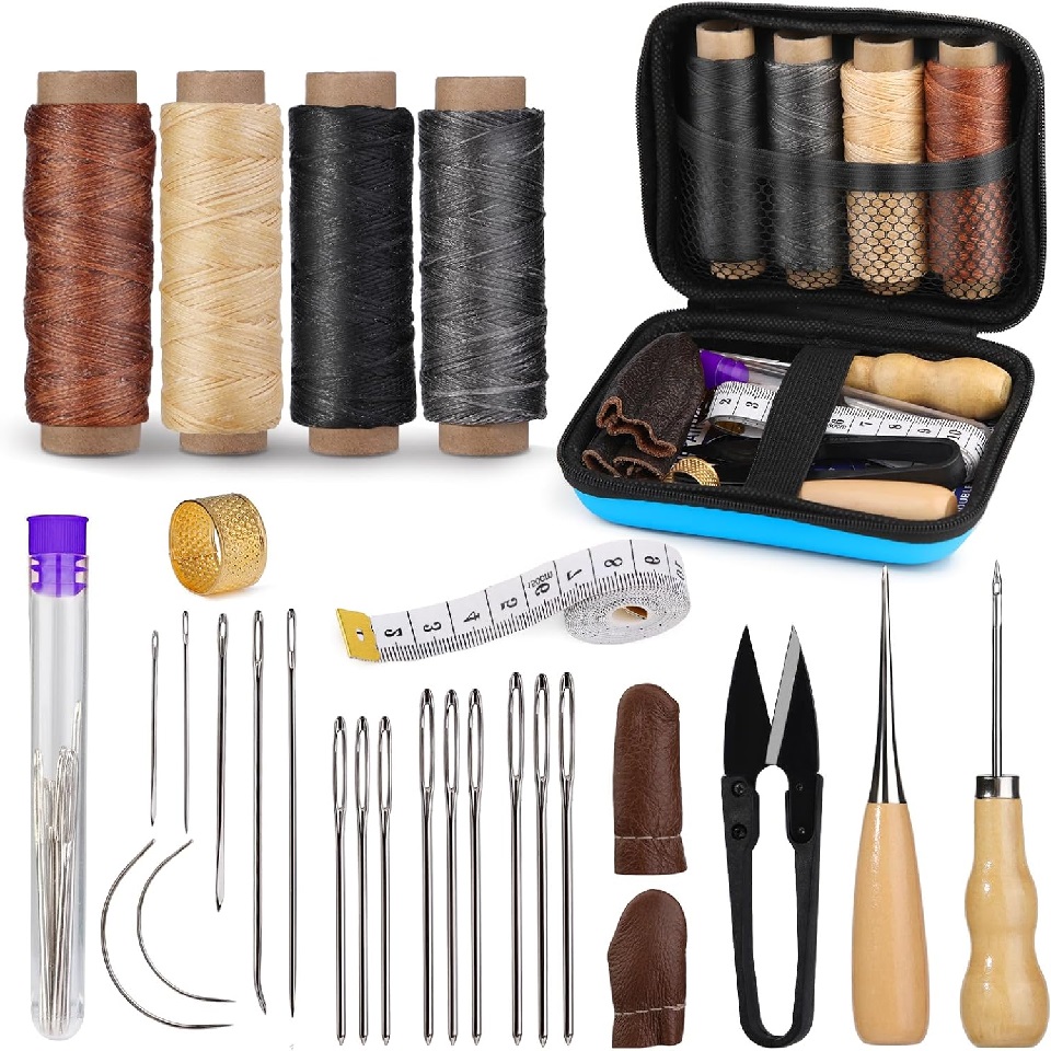 Sewing Tas - BUDDUR หนังเย็บชุดเครื่องมือด้ายและเข็ม Awl Professional DIY หนัง