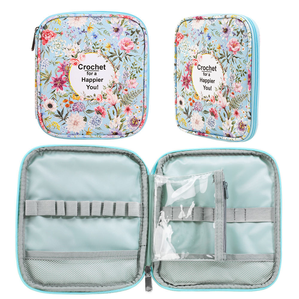 Sewing Tas - กระเป๋าเก็บอุปกรณ์ถักนิตติ้งกันน้ำ สำหรับงานถักโครเชต์ DIY ลายดอกไม้ ช่องใส่ของหลายช่อง พร้อมซิป
