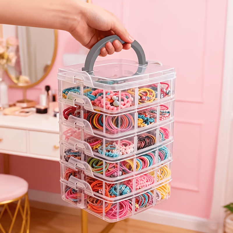Sewing Tas - กล่องเก็บของแบบใส 5 ชั้น พร้อมฝาปิดและหูหิ้ว ดีไซน์แบบปิดด้วยตัวล็อค ใช้สำหรับเก็บเครื่องประดับ