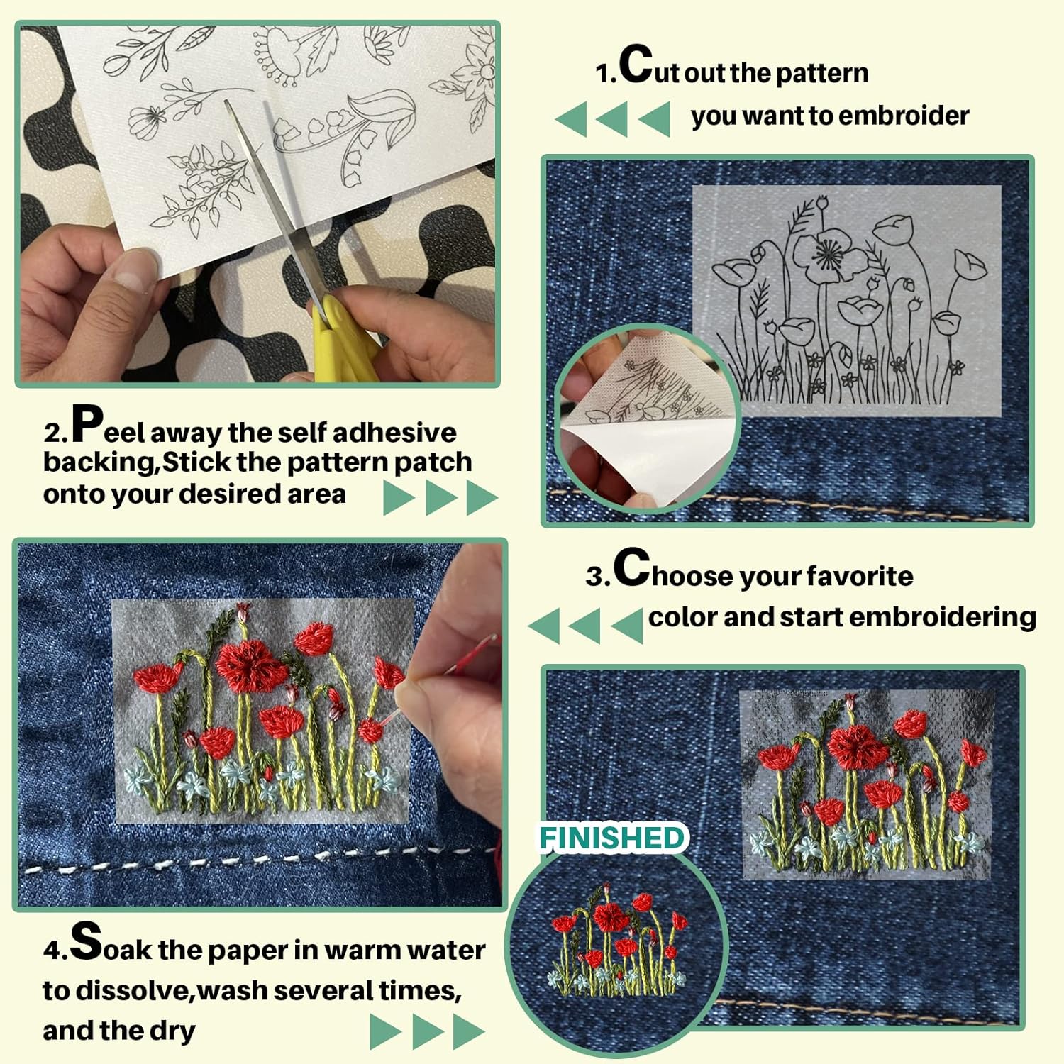 กระดาษปักลายดอกไม้แบบละลายน้ำไ - Textile Sewing Patterns บทวิจารณ์และราคา