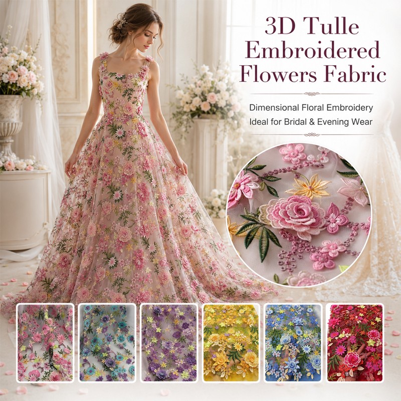ผ้าตาข่ายลูกไม้ปักลายดอกไม้ 3  - Textile And Sewing Supply บทวิจารณ์และราคา
