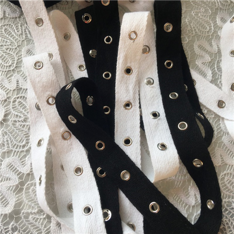 สายรัดผ้าฝ้ายสีดำและสีขาวพร้อม - Sewing Eyelet Fabric บทวิจารณ์และราคา